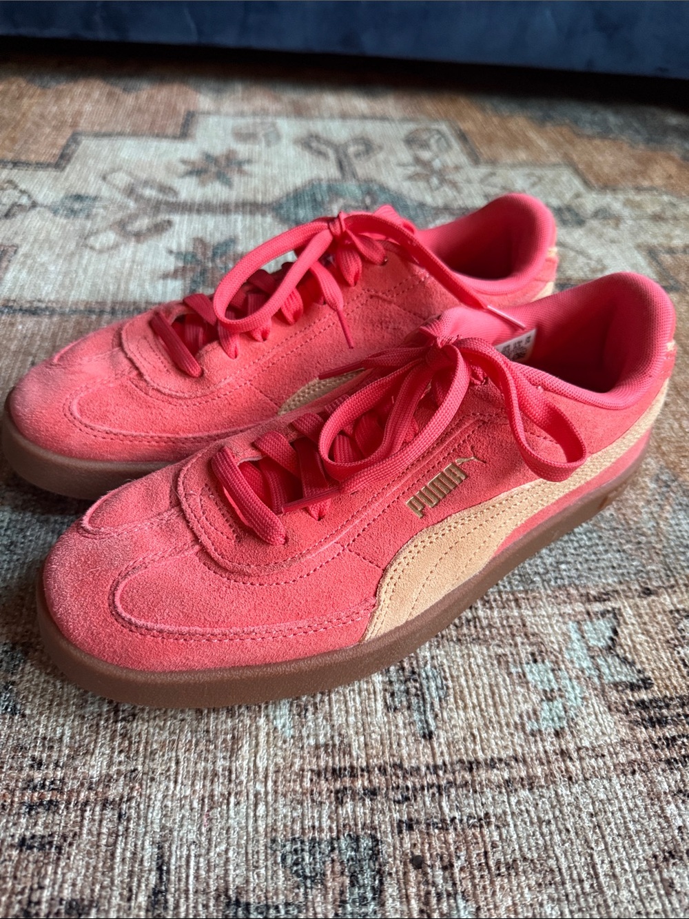 Puma Suede Platform Sneakers in Coral Pink and Cream